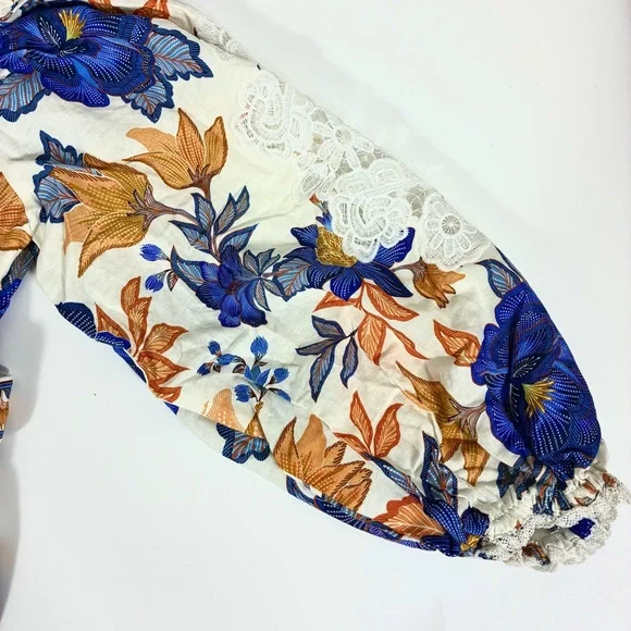 Farm Rio Lace Trim Romper Off-White Summer Flowers Small Medium Large NWT - Picture 15 of 17